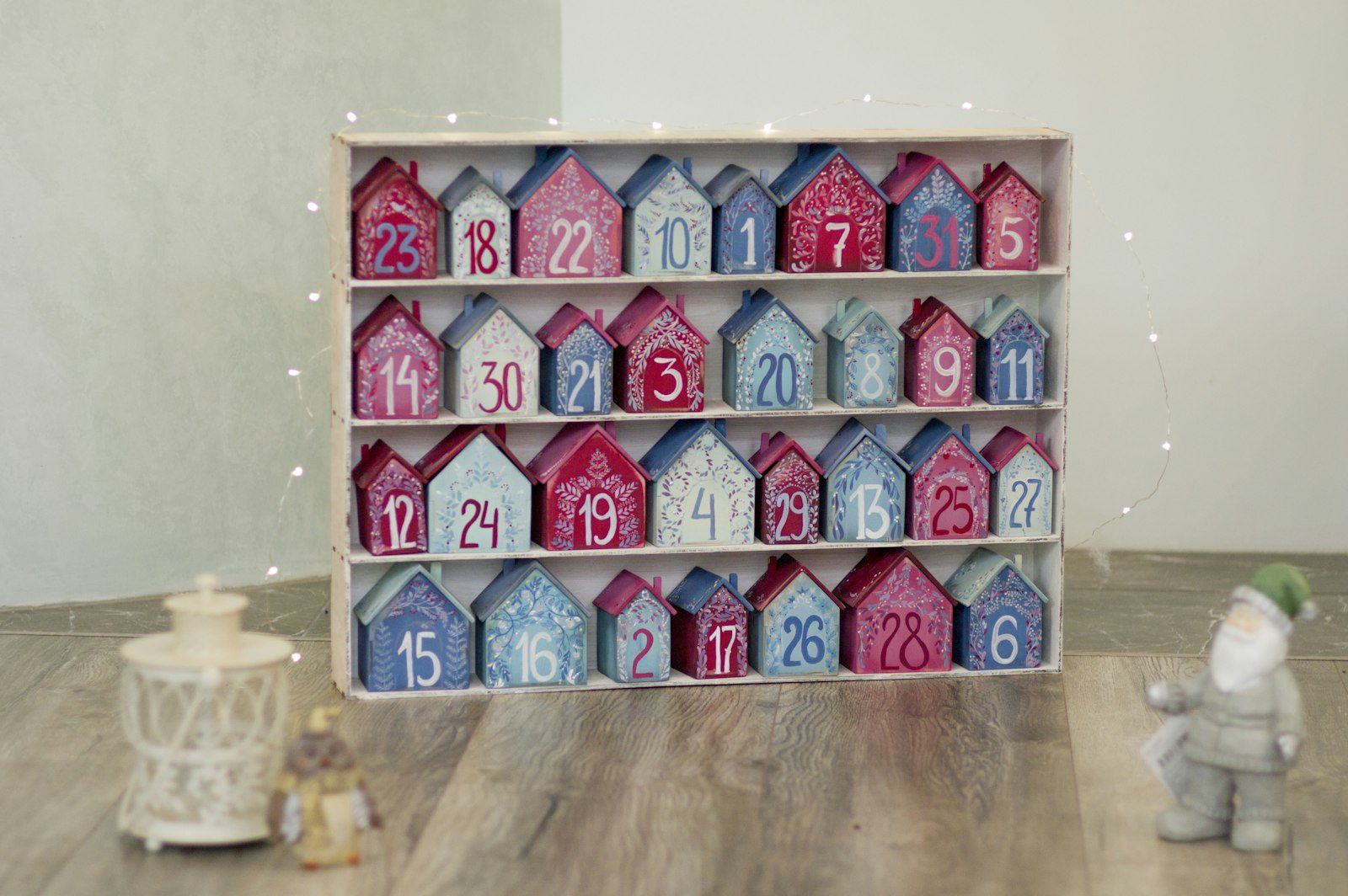 Advent calendar displayed on living room wall
